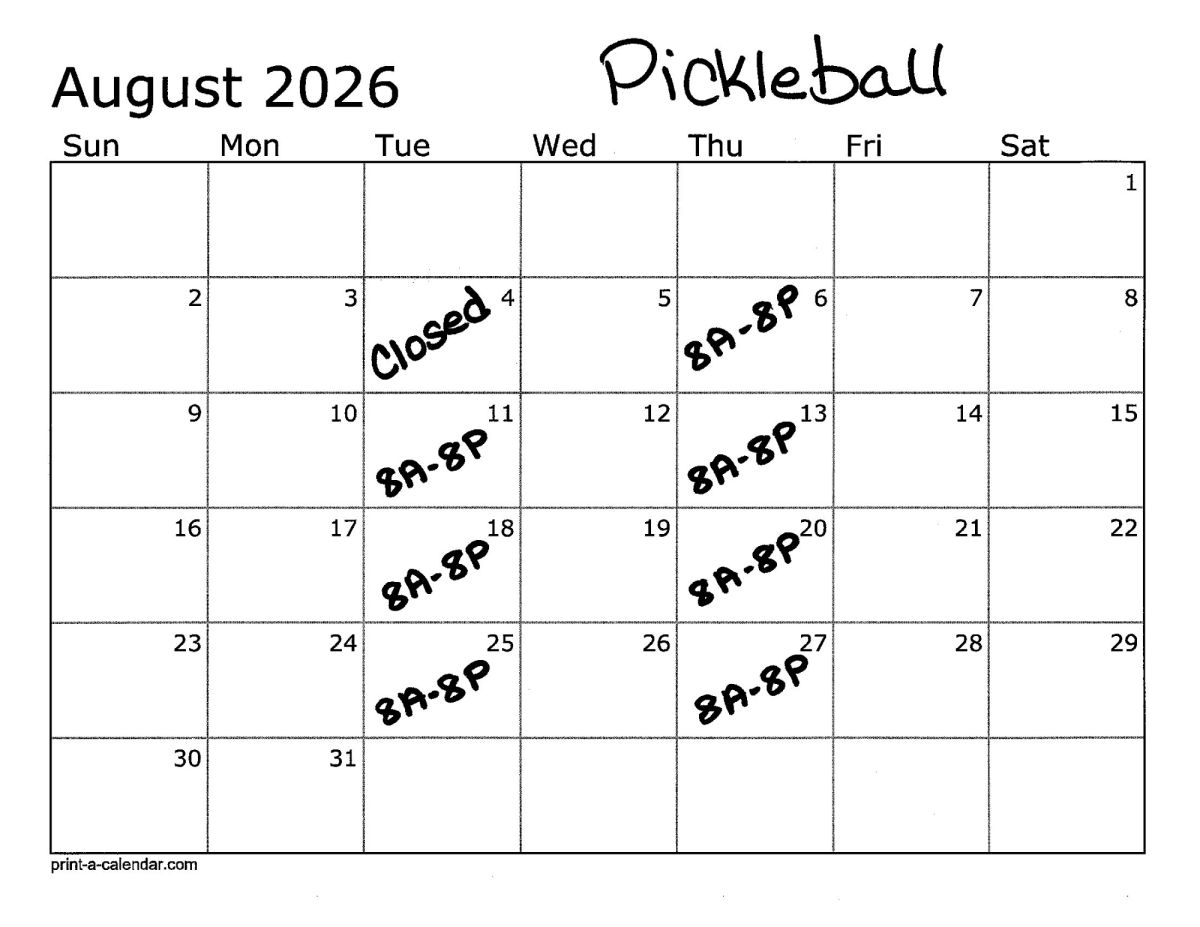 August Pickleball Schedule